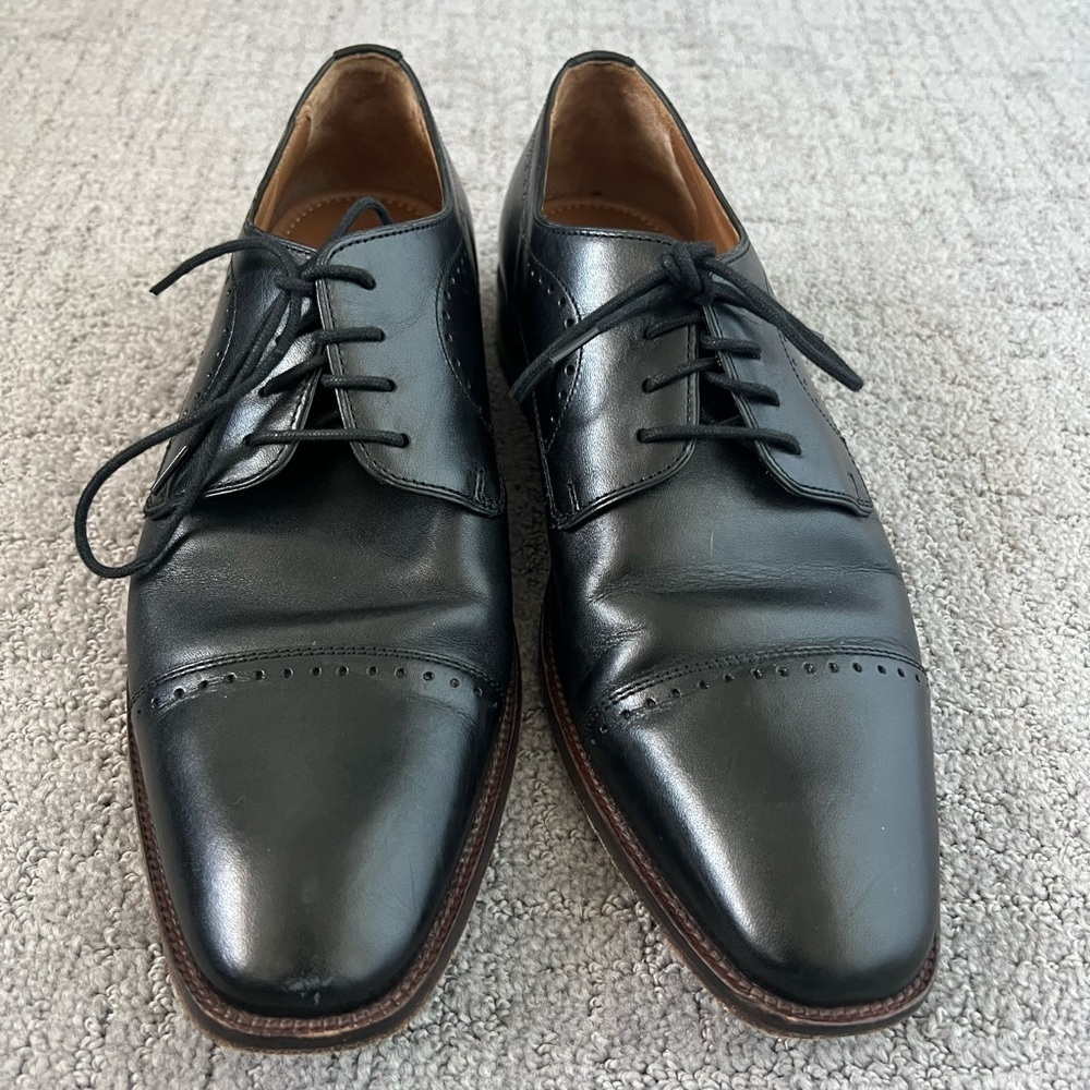 Johnston & Murphy Black Leather Wingtip Oxfords